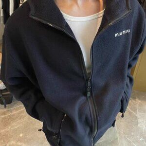 MIUMIU FW25 Valentine's Day Collection Solid Color Fleece Hooded Zip-Up Sweatshi